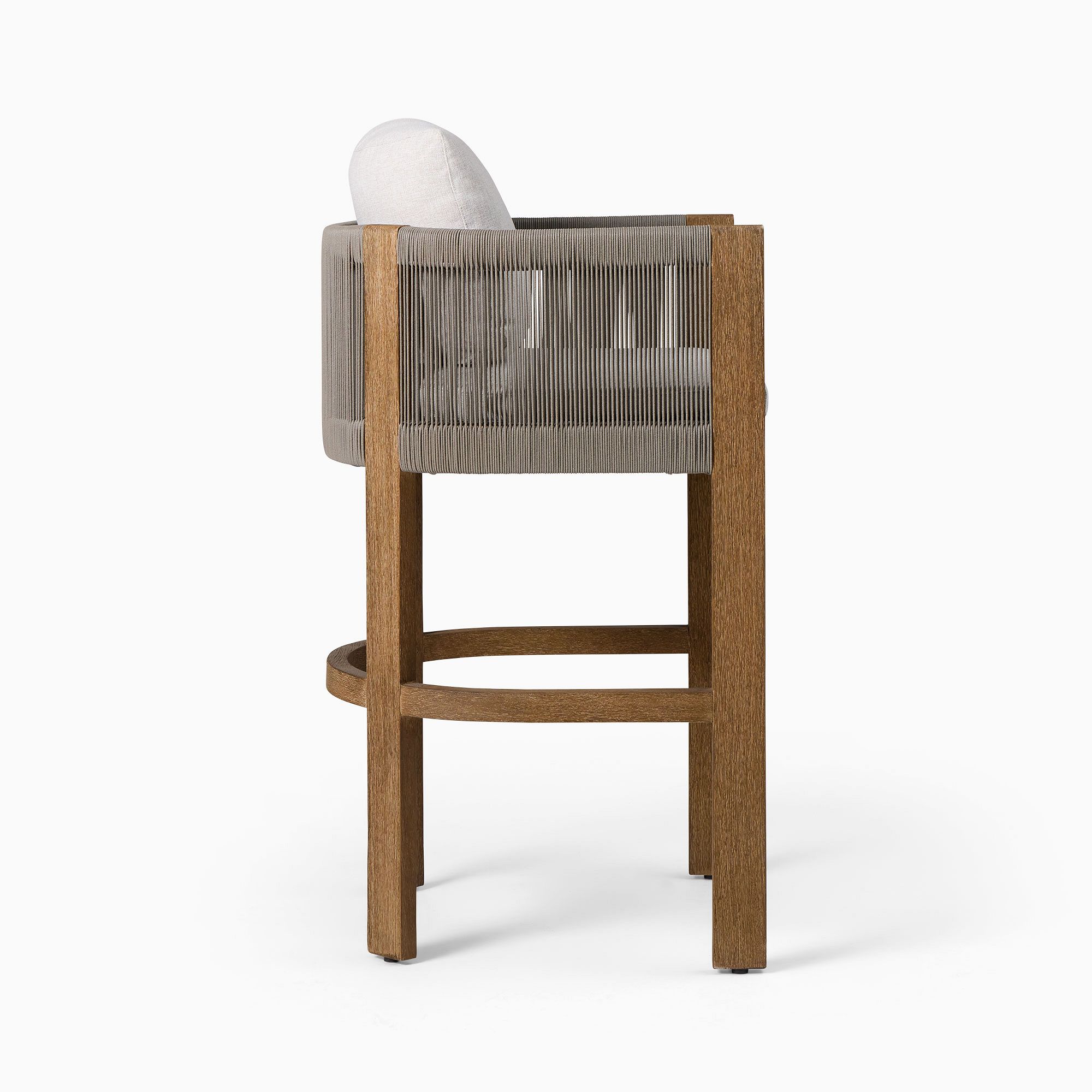 Wholesale garden furniture curved solid teak all season rope weave counter chairs outdoor bar stool