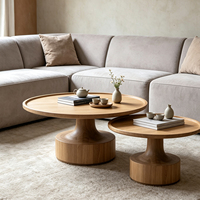 Table basse ronde en bois massif de style Japandi, table centrale avec plateau pour salon, table à thé en bois de style moderne du milieu du siècle