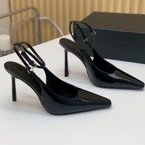 Zapatos de tacón alto elegantes para fiesta o boda, con punta en pico y correa, de cuero patentado, para mujer, sandalias de tacón alto con una sola correa. - Product Image 2