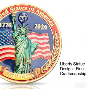 Pièces de collection en métal doré 3D électroplaqué, en relief couleur, édition spéciale 250e anniversaire des États-Unis, avec épingles en émail, en gros - Product Image 4