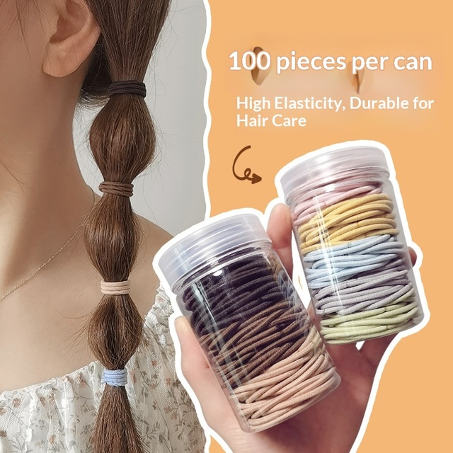 100pcs/set High Elastic Kids Hair Band Rope Elastic Hair Ties, Medium Size Ponytail Holders for Women and Girls