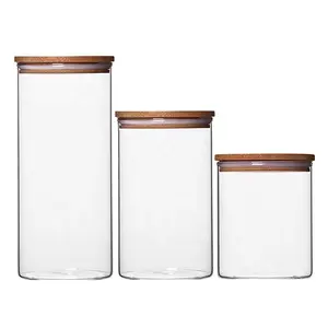 Freely Combined Spice Jar Glass Canisters Set High Borosilicate Glass Jar with Bamboo Lid
