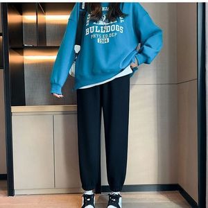 Women's Autumn Winter Casual Waffle Knit Fleece <b>Lined</b> Jogger <b>Pants</b> Loose Fit Mid Waist Micro Elasticity Breathable - Product Image 4