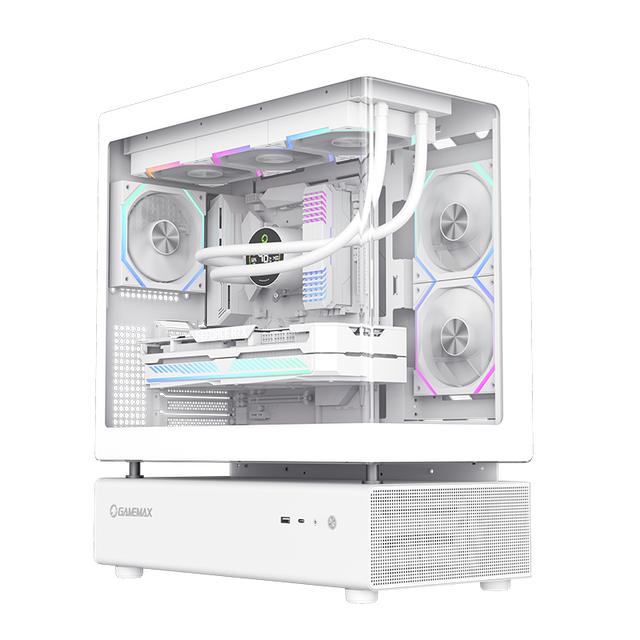 GAMEMAX N80 WH Full Tower ATX Gaming PC Case with Fan Detachable Modular Design 270 Coverage 6 ARGB Fans Curved Glass ATX PSU