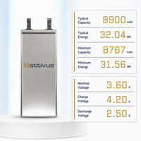 Batterie Pouch NMC Battivus SA04 8900mAh 3.6V, 315Wh/kg, haute densité énergétique, durée de vie 3000 cycles, décharge maximale 26.7A, charge 8.9A