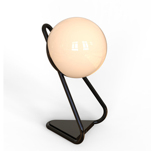 Lámpara de Mesa Redonda Moderna de Hierro Negro con Pantalla de Vidrio Blanco para Vestíbulo de Hotel - Product Image 1