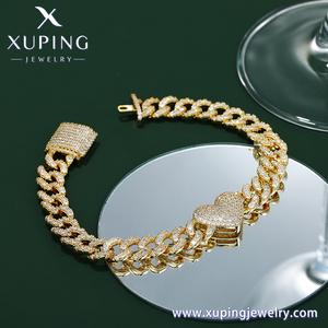 Pulsera Cubana Xuping Personalizada, Chapada en Oro <span class=keywords><strong>de</strong></span> 14k, Joyería para Pies, Corazón Brillante con Circonita, Pulsera Cubana con Corazón para Mujer - Product Image 5