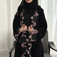 Vêtement d'extérieur une pièce pour femme, noir, long, modeste, respirant et léger, avec empiècements en dentelle Nida, à manches longues, idéal pour l'été – Vente en gros