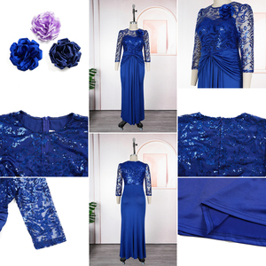 <span class=keywords><strong>Robe</strong></span> de soirée de luxe S10810 élégante à col rond et manches 3/4 <span class=keywords><strong>en</strong></span> <span class=keywords><strong>dentelle</strong></span> et sequins, <span class=keywords><strong>robe</strong></span> de cérémonie formelle pour femme, robes africaines d'église + fleur - Product Image 6