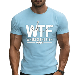 T-shirt de pêche amusant « WTF Where's the Fish » avec humorisme de pêcheur, motif hameçon, pour pêcheur, papa, <span class=keywords><strong>blague</strong></span>, en coton surdimensionné à manches courtes, style streetwear, haut décontracté - Product Image 4