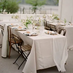 Taplak meja kain linen krem grosir Hotel restoraan pesta makan malam rumah jahit katun taplak meja untuk dekorasi pernikahan