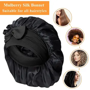 Gorro de satén nuevo al por mayor para mujer, banda ancha elástica, gorro de noche sedoso, pañuelo para el cabello, protector para la ducha - Product Image 4