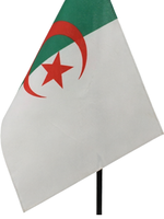 Drapeau de table Algérie 4''x6'' (10x15cm) avec mât de 10'' et base en plastique noir – Mini drapeau portable pour bureau/bureau à domicile, idéal pour les réunions de famille/fêtes