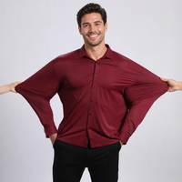Chemise Homme Tricotée Grande Taille à Haute Élasticité, Anti-Plis, Finition Brillante, Style Urbain Décontracté, Confortable, Design Personnalisé