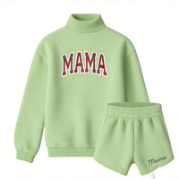 Ensemble décontracté 2 pièces pour femme : Sweat-shirt à col roulé mi-haut et short imprimé à carreaux MAMA beige