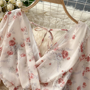 Abbondante modello stili signore estate <span class=keywords><strong>abito</strong></span> floreale manica corta svasata Backless elastico in vita doppio strato vestito Casual - Product Image 5