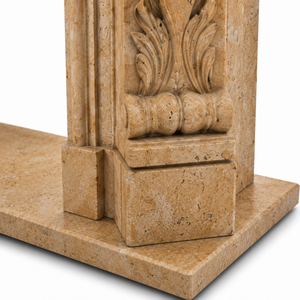 Traditional Marble <b>Fireplace</b> Mantel With Ornate Carving Classic Cream Beige Marble Stone Indoor Wood Burning Hearth For Dining R - Product Image 5