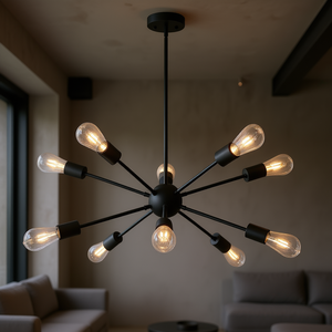 Lámpara colgante moderna negra de 10 luces Sputnik, lámpara de techo LED para sala de estar, cuerpo de hierro, base de bombilla E26 - Product Image 2