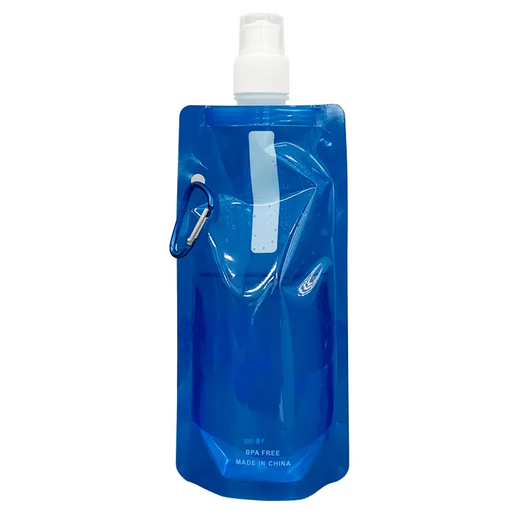 Toptan özel logo baskılı plastik bpa ücretsiz 16oz 480ml katlanabilir katlanabilir su şişesi ile carabiner