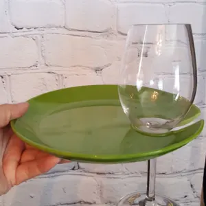 7" Melamine Appetizer Cocktail Plates with Wine Glass and Cup Holder for Casual