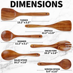 Juego de 6 Utensilios de Cocina de Madera de Acacia y Teca, Cucharas de Madera para Cocinar - Product Image 4