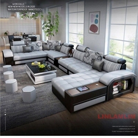 Ensemble de canapés sectionnels en tissu en forme de U Linlamlim - Meubles de salon modernes avec rangement, table d'appoint intégrée, USB et coussins
