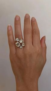 6CT Lab Grown Diamond Cluster <b>Ring</b> 14K Yellow <b>Gold</b> <b>Cocktail</b> Luxury Fine Jewelry Statement <b>Ring</b> for Women - Product Image 4
