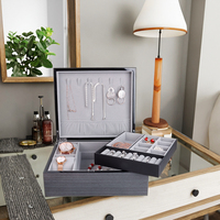 Boîte à bijoux en bois étanche de luxe rectangulaire en MDF brillant avec doublure en velours pour organisateur de stockage d'accessoires de bijoux
