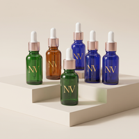 Flacon compte-gouttes en verre pour huile essentielle, bleu ambre vert, 5 ml-100 ml, récipient cylindrique pour sérum cosmétique avec couvercles