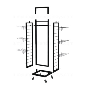 Étagères de sol en métal avec roulettes, panneaux latéraux en treillis métallique et crochets pour l'affichage de vêtements, chaussettes, accessoires vestimentaires en magasin de détail - Product Image 6