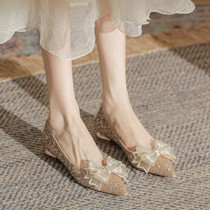Chaussures de mariée haut de gamme et ballerines quatre saisons pour femme, avec cristaux et sequins dorés, imperméables et légères - Product Image 6