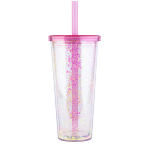 Bicchiere Termico a Doppia Parete Senza BPA con Coperchio e Cannuccia, Ecologico, Bicchiere da Festa in Plastica con Cannuccia e Coperchio, Doppia Parete Glitterata - Product Image 5