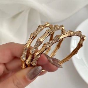 Brazalete de Bambú Dorado para Mujer con Circonita Cúbica, Brazalete de Lujo, Joyería Elegante de Moda, Regalo - Product Image 2