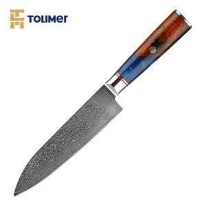 Couteau de chef en acier damas VG10 de haute qualité avec boîte nouveau manche en résine bleue couteau de chef en acier damas 67 couches