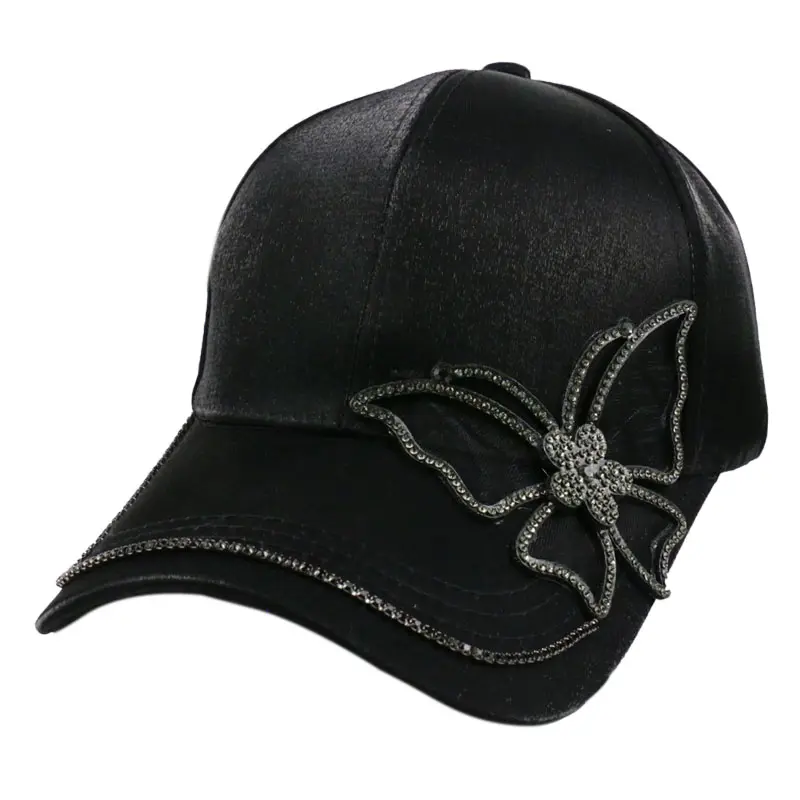 Fashion Black Rhinestone Butterfly Baseball Cap Girls women Snapback Hip Hop Sun Hat