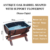 Support de pot de fleurs en bois léger demi-baril en sapin antique, 90 cm, capacité 26 L, pour jardin hydroponique surélevé, support de plantes pour la maison