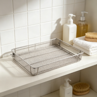 Panier en treillis métallique en acier inoxydable avec couvercle rabattable verrouillable et poignée, plateau de rangement perforé pour cuisine, stérilisation médicale et usage domestique