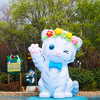 Mascotte de chat gonflable géante personnalisée professionnelle avec fleurs, 5 m de haut, imperméable, facile à installer, modèle d'animal gonflable de dessin animé
