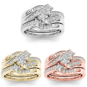 Luxus Hochzeit Verlobung Liebhaber <span class=keywords><strong>Ring</strong></span> Set Bling Iced Out geometrische kubische Zirkon Kristall <span class=keywords><strong>Ring</strong></span> für Paar Frauen Männer - Product Image 6
