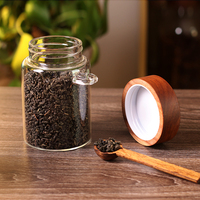 Pot en verre pour le stockage du café avec couvercles en bois d'acacia et cuillère, contenants en verre pour les amateurs de café, grains entiers, café moulu, sucre, bar à café