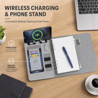 Individuelles Logo 10000mAh Powerbank Smart Notizbuch A5 Loseblatt-Ringbuch mit Kabelloser Ladestation LED-Uhr USB-Stick als Geschenk
