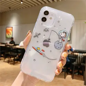 Funda de teléfono transparente de dibujos animados de astronauta para iPhone 14 13 12 11 Pro Max Xr Xs Max 14 Plus 7 8 Plus, funda blanda bonita