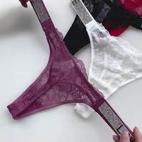 Culotte string bikini transparente en strass avec logo personnalisé pour femme, sous-vêtement drôle en dentelle pour femme