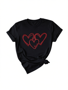 T-shirt da donna con stampa a cuore per San Valentino, manica corta, girocollo, in morbido cotone leggero, casual, alla moda, regalo - Product Image 1