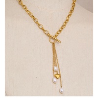 Collier pour femme en acier inoxydable JINYOU 1805, nouveautés, plaqué or, pendentif en forme de cœur avec chaîne en perles