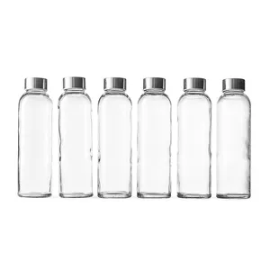 Hot Sale Clear Glass Bottles with Lids Natural BPA Free Eco-Friendly Reusable Refillable Water Bottles for Juicing