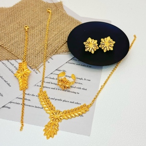 HanHanジュエリー<span class=keywords><strong>21K</strong></span>金メッキ銅花ジュエリーセットブレスレットイヤリングネックレスブライダルウェディングの機会ギフトアイデア真鍮 - Product Image 4