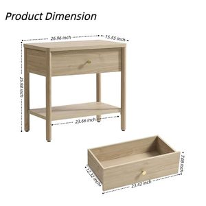 End <strong>Table</strong> with Drawer, Wood Nightstand with Solid Wood Legs, Large <strong>Bedside</strong> <strong>Table</strong> Wooden Bedroom Side <strong>Table</strong> <strong>Mid</strong> <strong>Century</strong> Modern - Product Image 2
