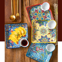 Assiette créative en céramique style bohème avec coupelle à sauce séparée, vaisselle japonaise en porcelaine pour fruits et collations, idéale pour les fêtes en famille