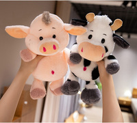 Jouets en peluche animaux de la ferme mignons : cochon rose et vache noire et blanche, doux et moelleux, cadeau pour enfants et filles